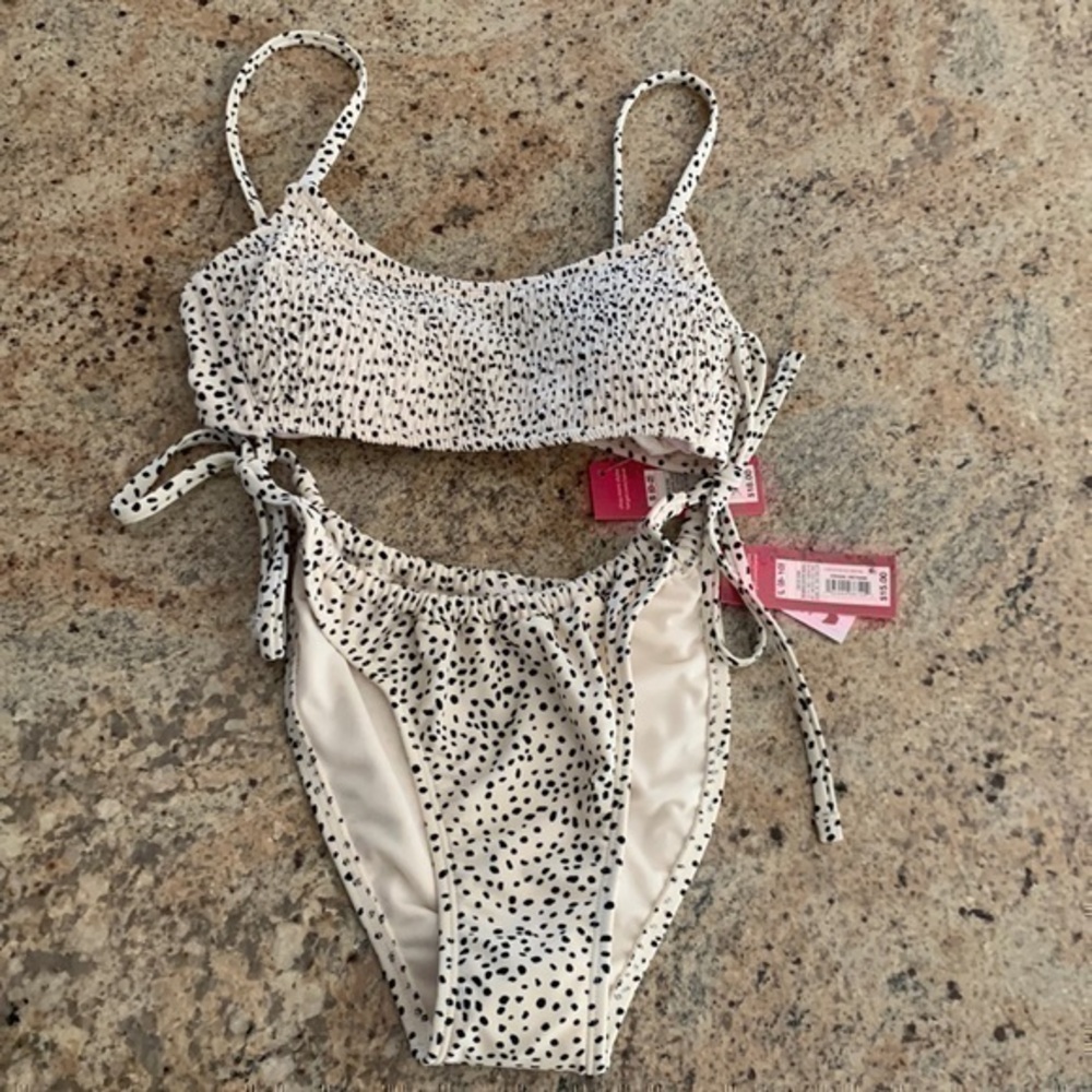 Xhilaration bikini BRAND NEW POKA DOT HIGH LEG SCOOP WAIST SMALL S LARGE L